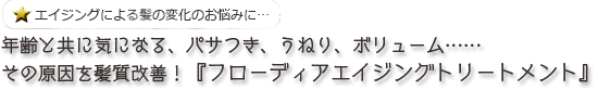 年齢と共に気になる、パサつき、うねり、ボリューム……その原因を髪質改善！『フローディアエイジングトリートメント』